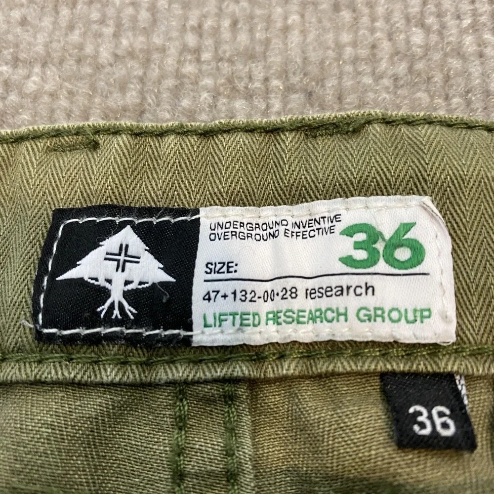 Lifted‎ Research Group Pants Mens 36x30 Green Cargo Ankle Zip Herringbone Grunge
